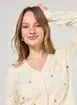 Cardigan Tricô Off-White Com Flores Coloridas