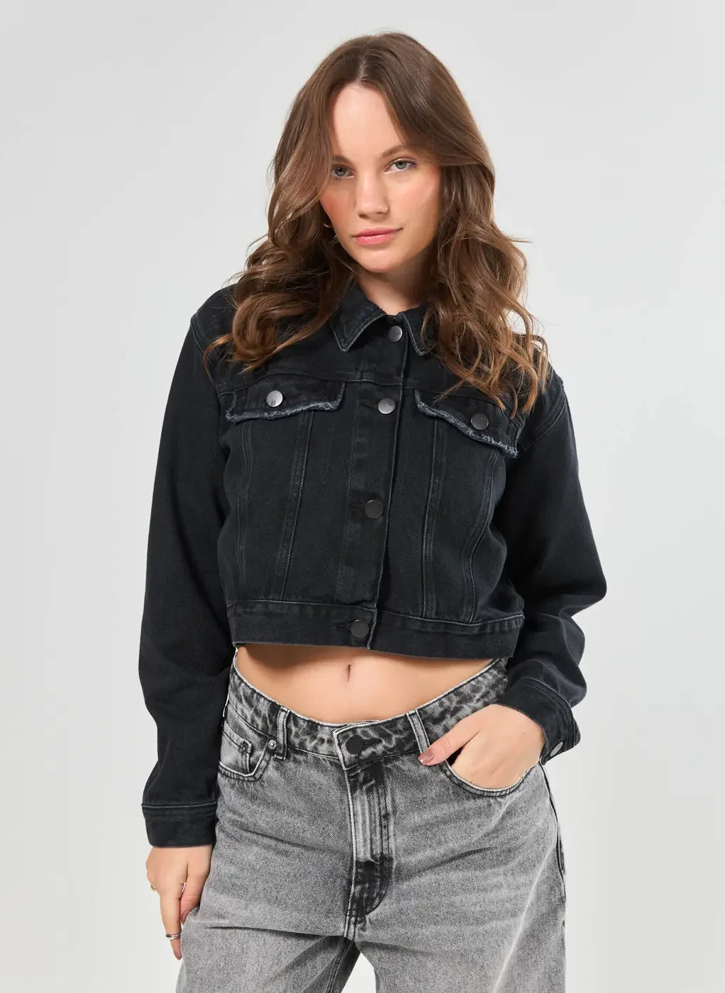 Jaqueta Jeans Cropped Botões