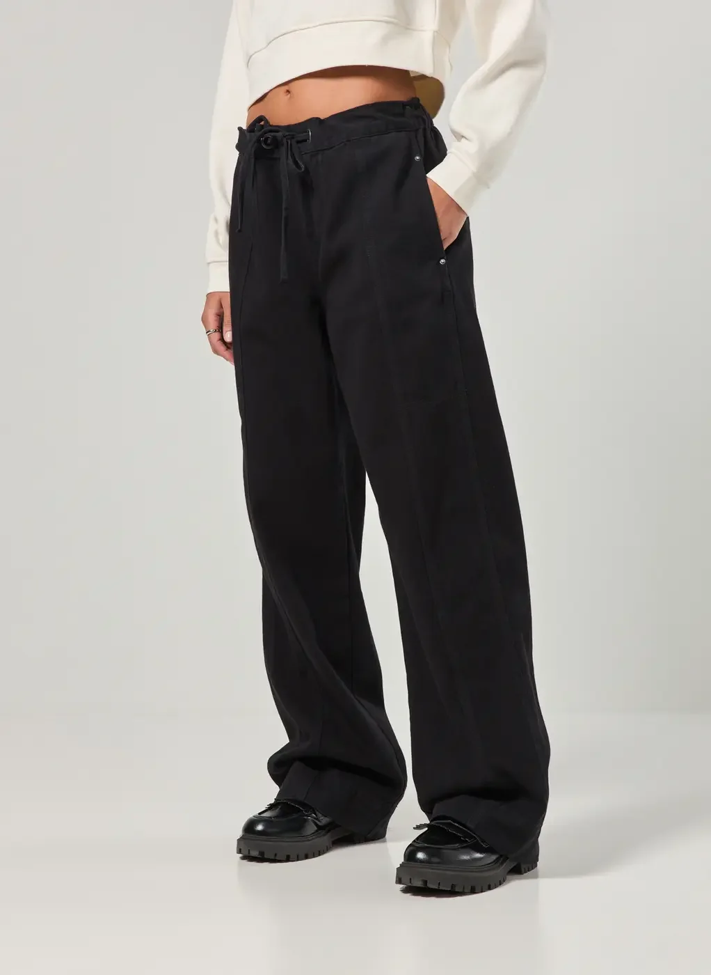 Calça Sarja Wide Leg Amarração