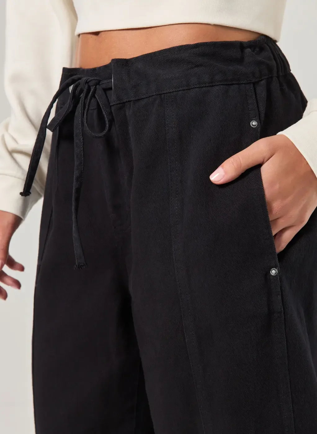 Calça Sarja Wide Leg Amarração