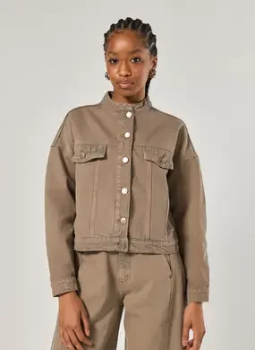 Jaqueta Cropped Jeans Marrom