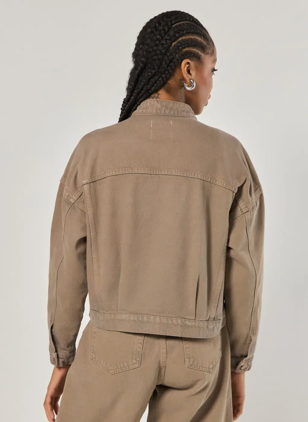 Jaqueta Cropped Jeans Marrom