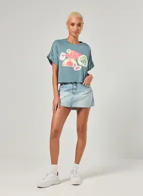 Camiseta Cropped Verde Frutinhas