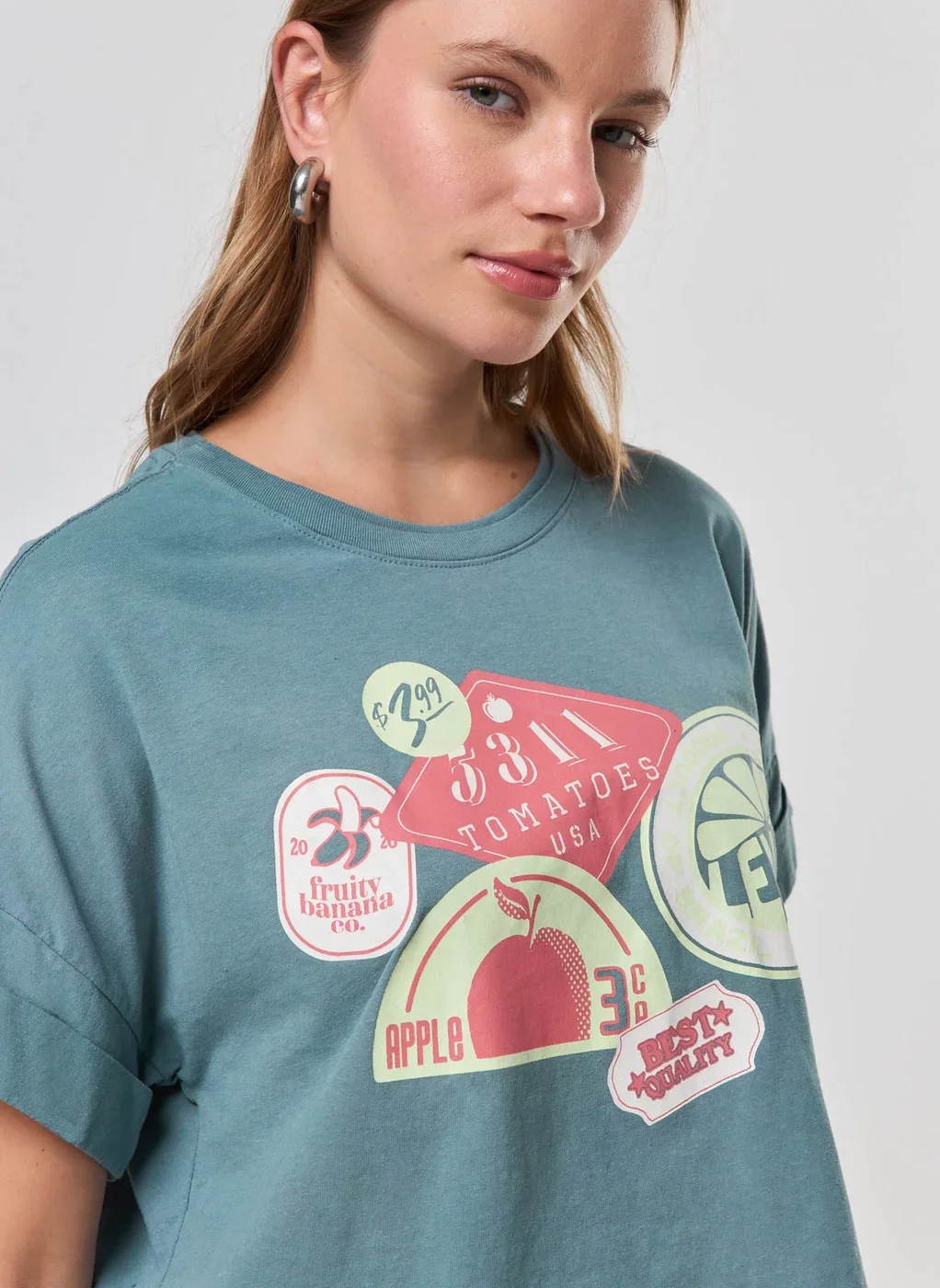 Camiseta Cropped Verde Frutinhas