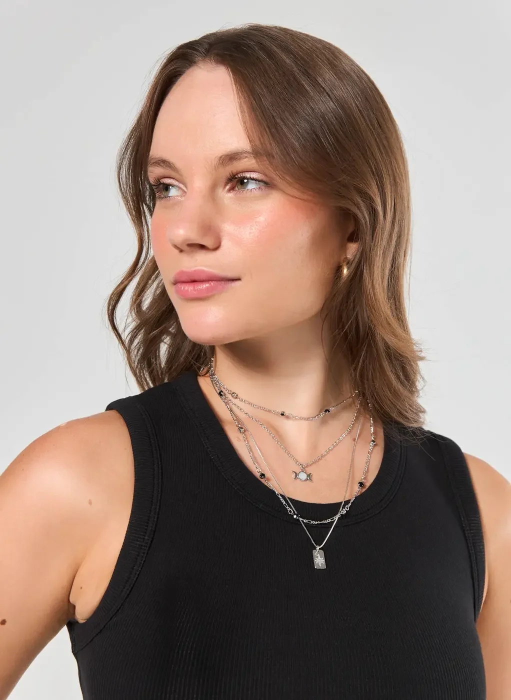 Conjunto 3 Colares Prateados Místico