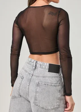 Cropped Manga Longa Tule Preto