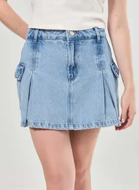 Short Saia Jeans Pregas Cargo