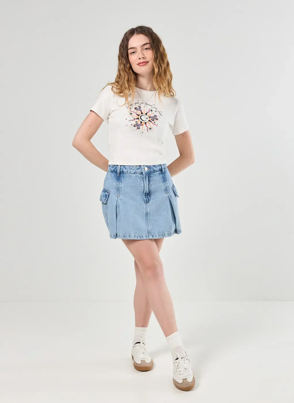 Short Saia Jeans Pregas Cargo