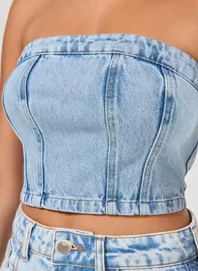 Cropped Jeans Claro Sem Alças