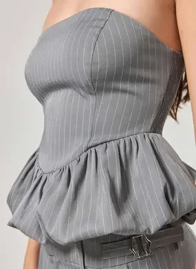 Blusa Balonê Cinza Sem Alças