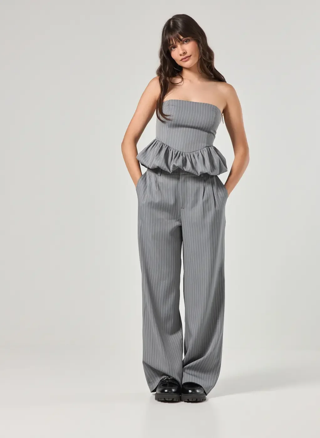 Blusa Balonê Cinza Sem Alças