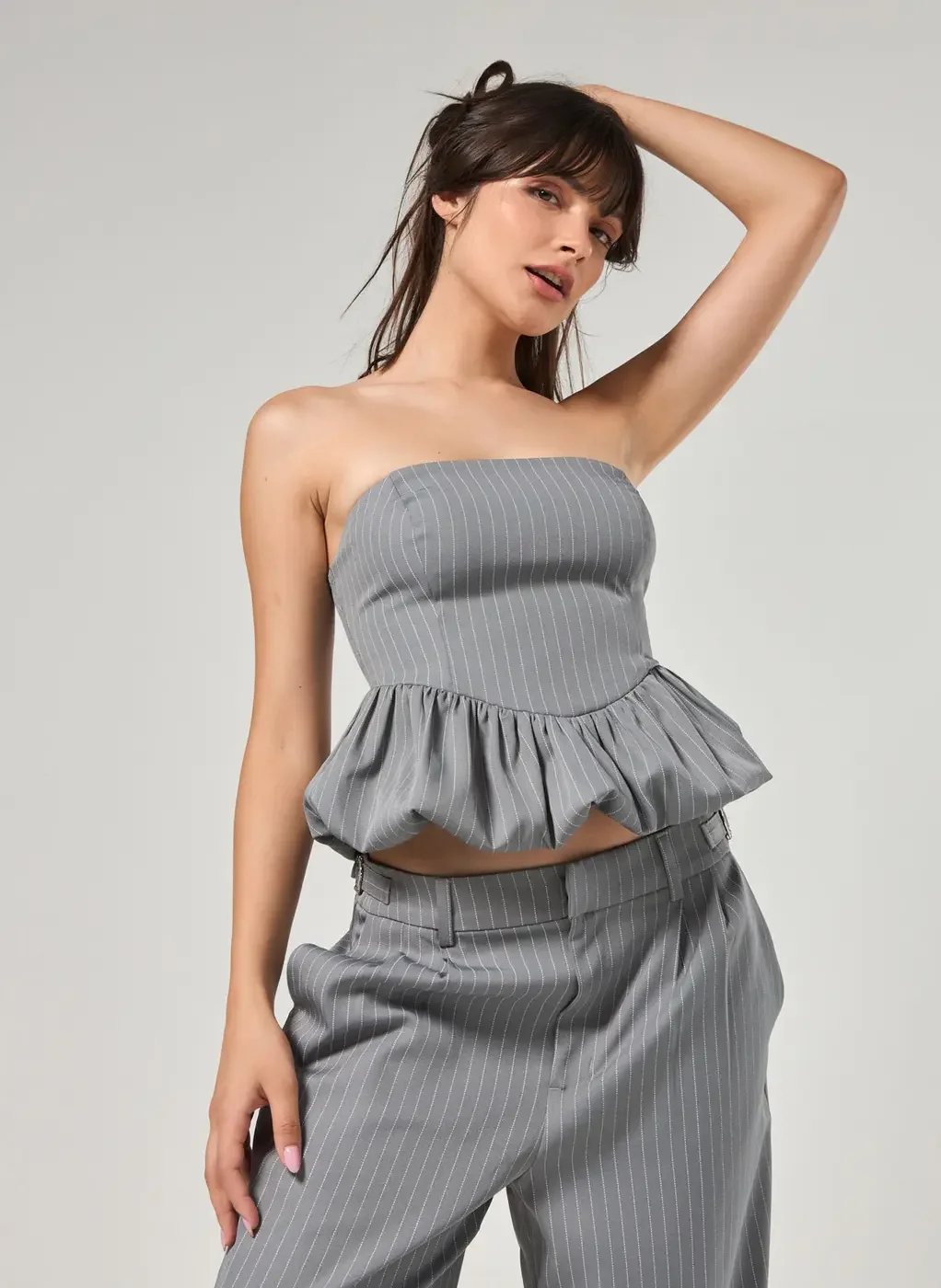 Blusa Balonê Cinza Sem Alças