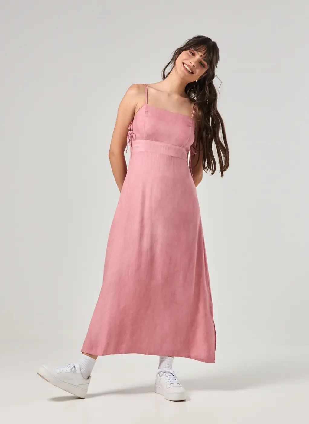 Vestido Midi Estonado Com Amarrações