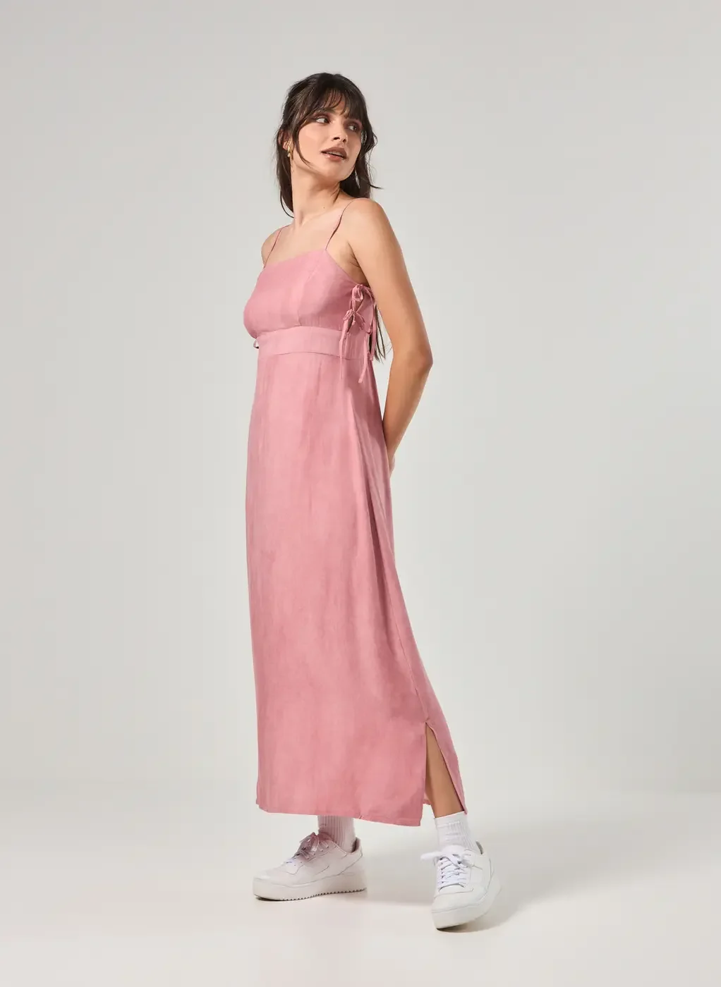 Vestido Midi Estonado Com Amarrações