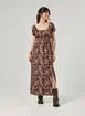 Vestido Midi Marrom Estampa Mística