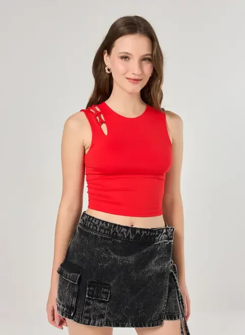 Cropped Poliamida Amarração Ombro