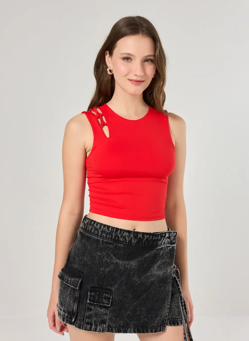 Cropped Poliamida Amarração Ombro