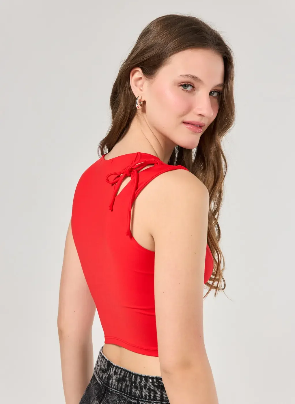 Cropped Poliamida Amarração Ombro