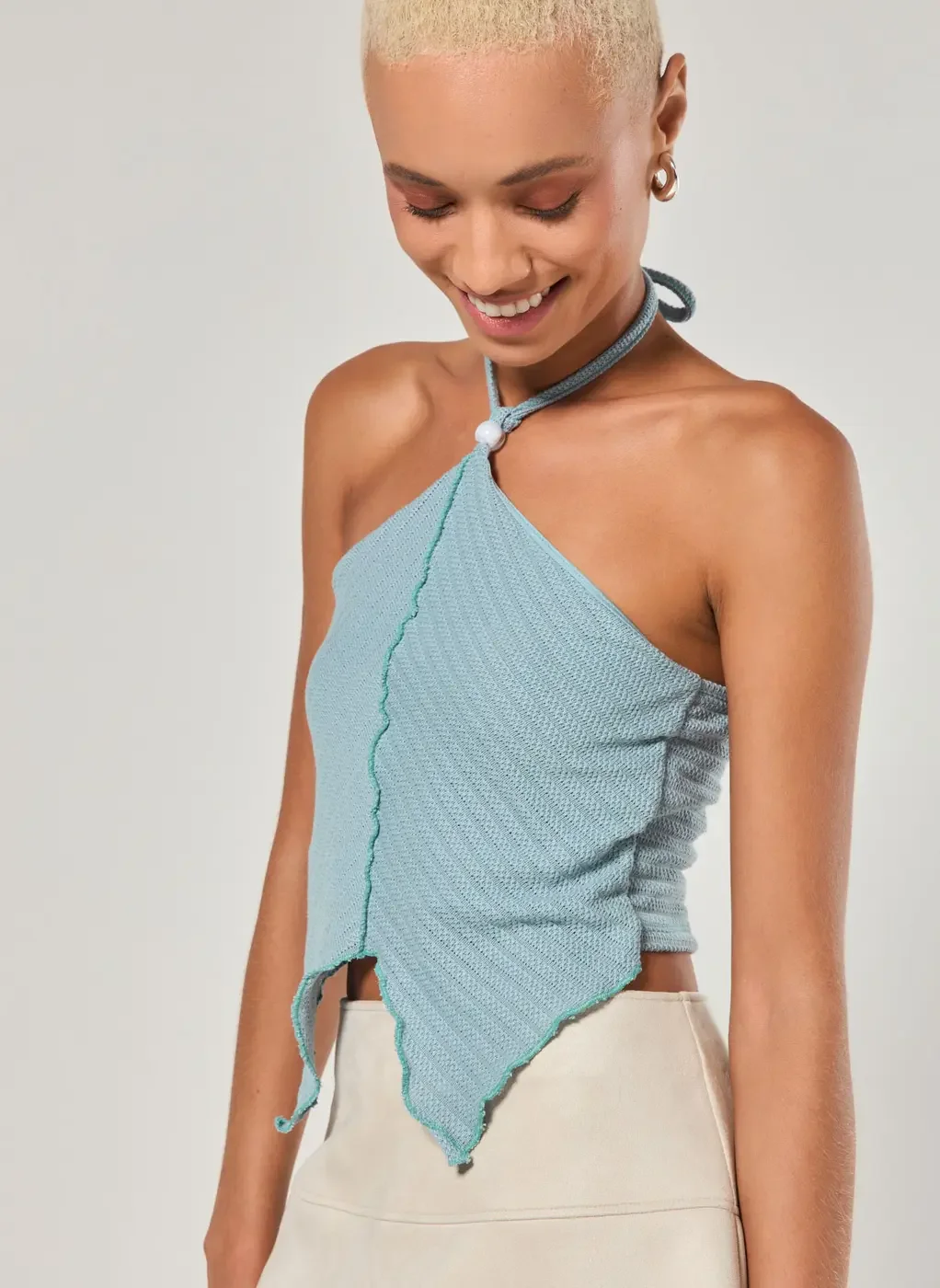 Cropped Verde Tricô Costura Marcante