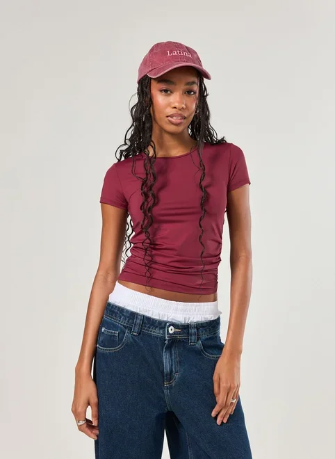 Blusa Manga Curta Poliamida Franzido