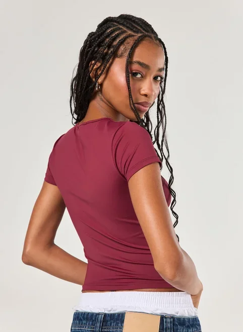 Blusa Manga Curta Poliamida Franzido