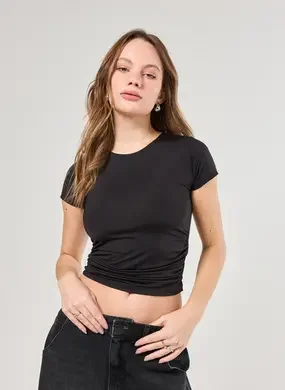 Blusa Manga Curta Poliamida Franzido