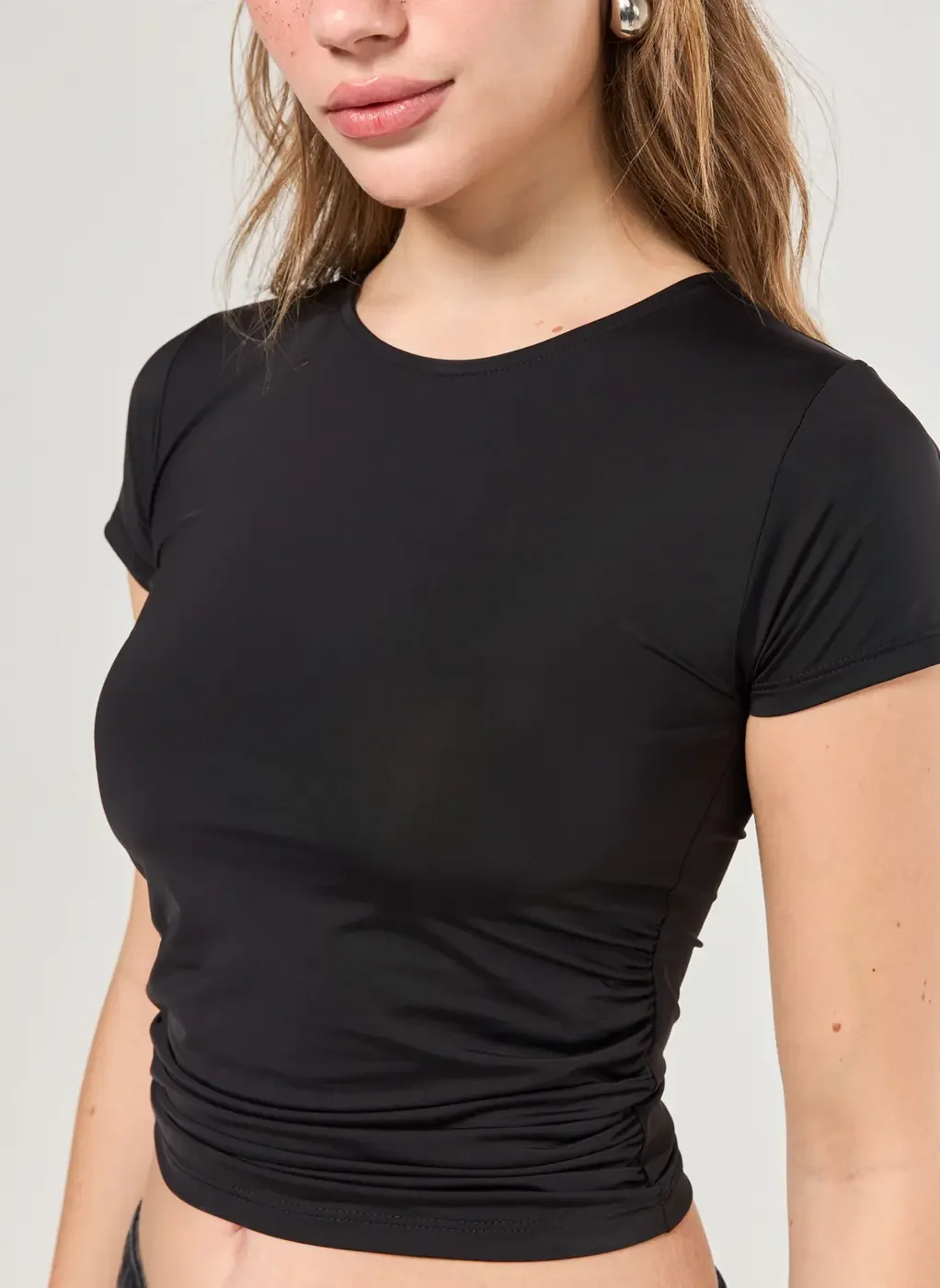 Blusa Manga Curta Poliamida Franzido