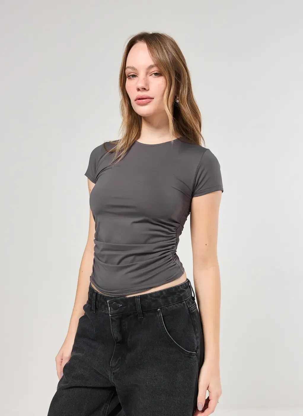 Blusa Manga Curta Poliamida Franzido