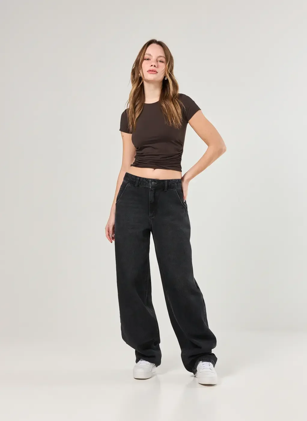 Blusa Manga Curta Poliamida Franzido