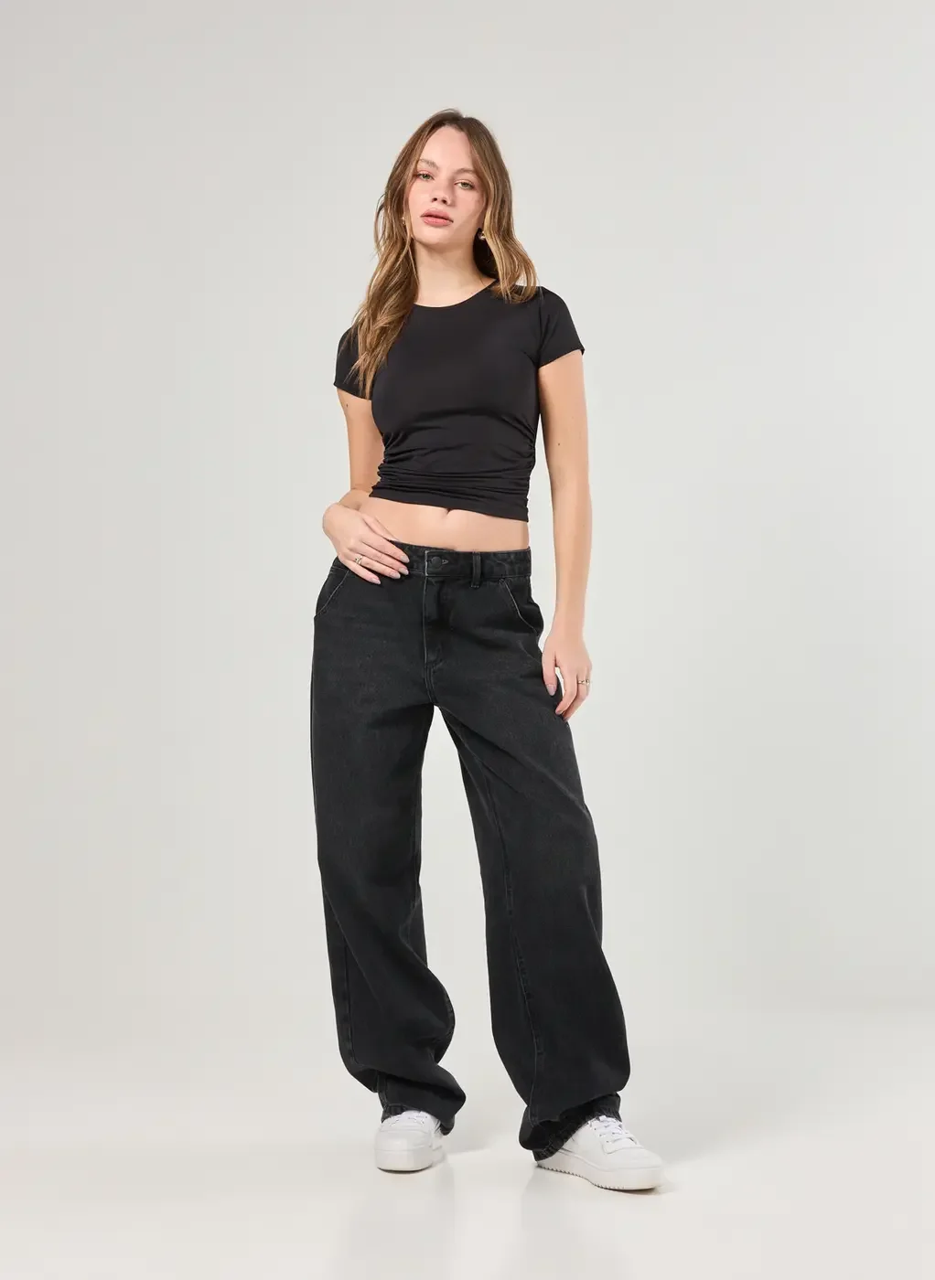 Blusa Manga Curta Poliamida Franzido