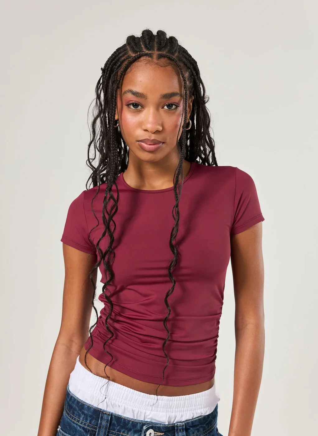 Blusa Manga Curta Poliamida Franzido