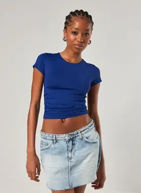 Blusa Manga Curta Poliamida Franzido