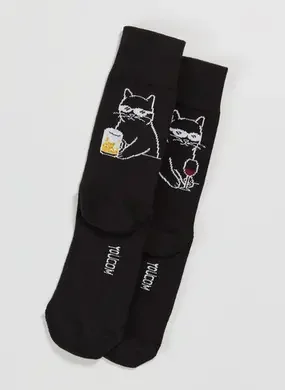 Meia Preta Gatos Bebendo Vinho E Cerveja