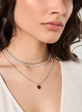 Conjunto 4 Colares Prateados Riviera Coração