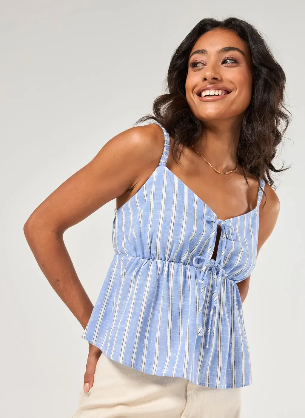 Regata Linho Com Laços Listrada