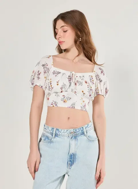 Cropped Off-White Florido Amarração