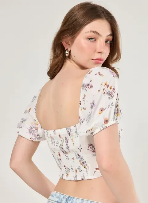 Cropped Off-White Florido Amarração