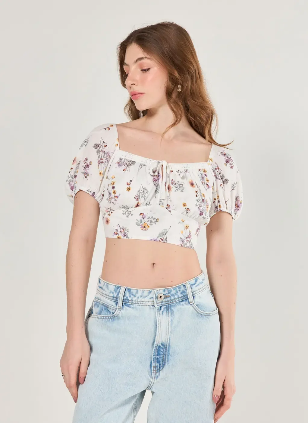 Cropped Off-White Florido Amarração