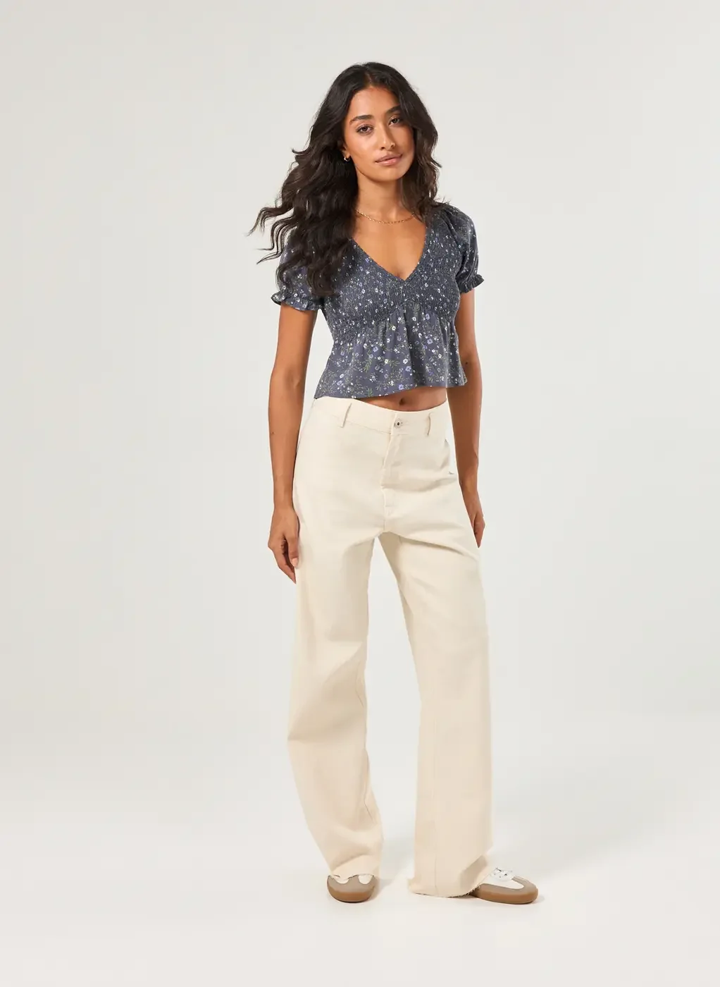 Blusa Azul Florida Com Lastex