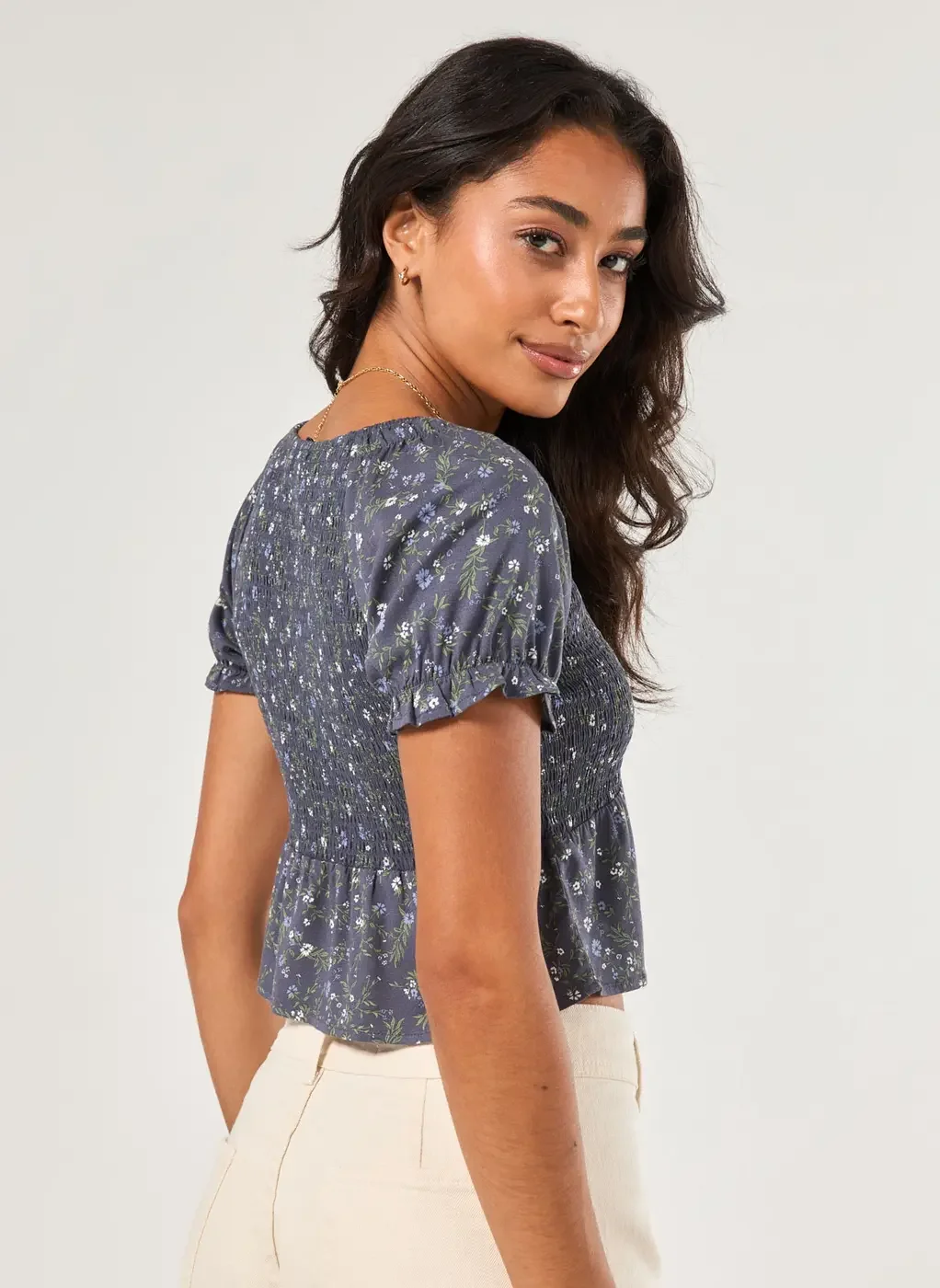 Blusa Azul Florida Com Lastex