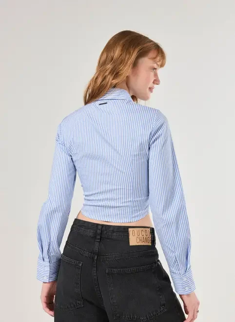 Camisa Acinturada Azul Listrada