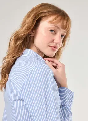 Camisa Acinturada Azul Listrada