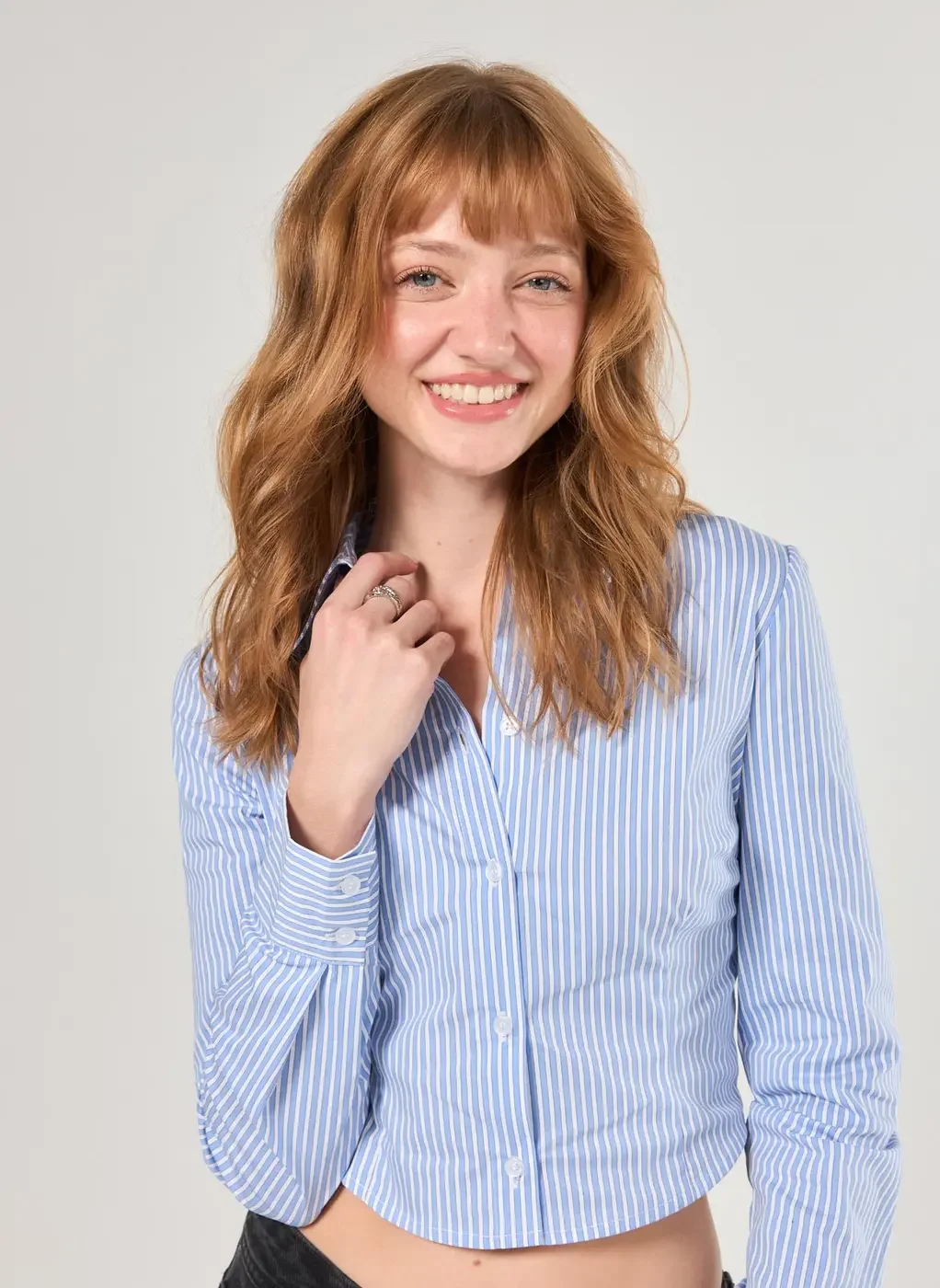 Camisa Acinturada Azul Listrada