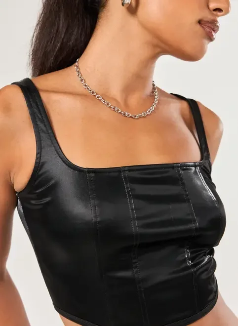 Cropped Corsetado Preto Cintilante