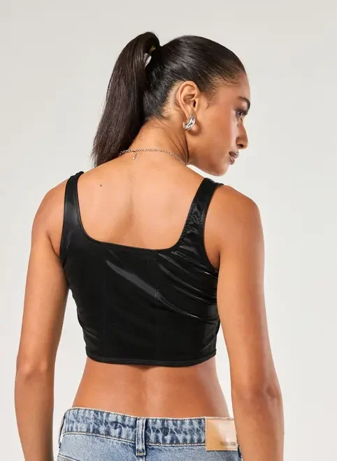Cropped Corsetado Preto Cintilante