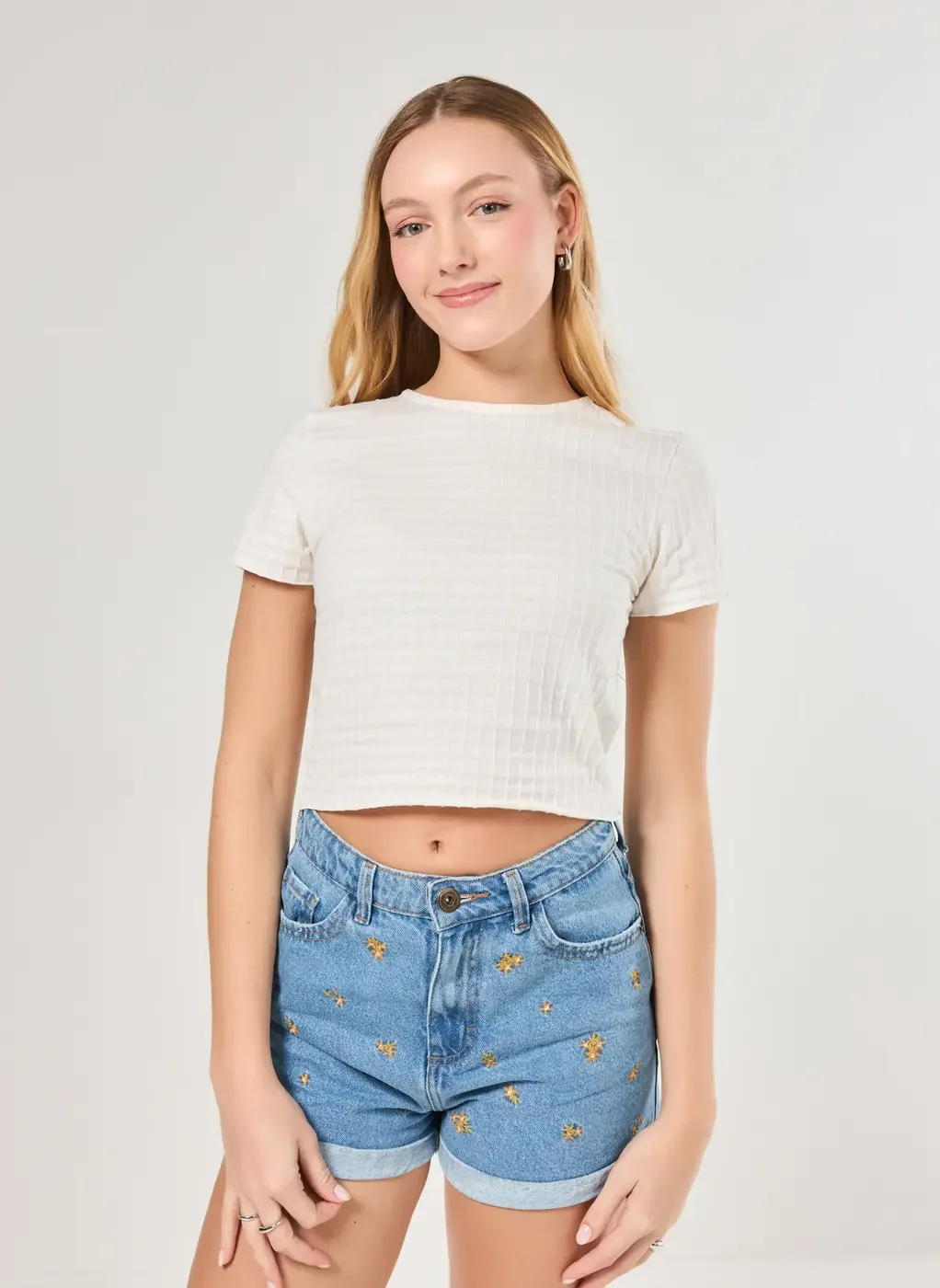 Cropped Off-White Textura Xadrez