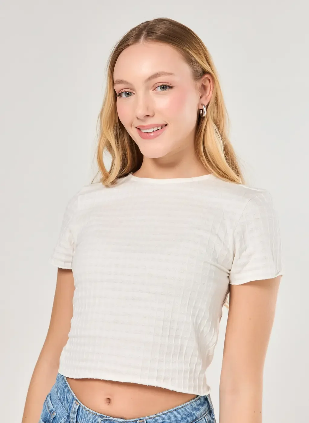 Cropped Off-White Textura Xadrez