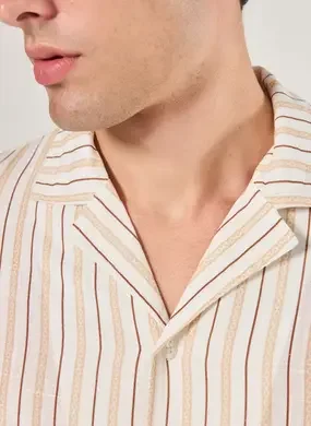 Camisa Manga Curta Linho Listrada