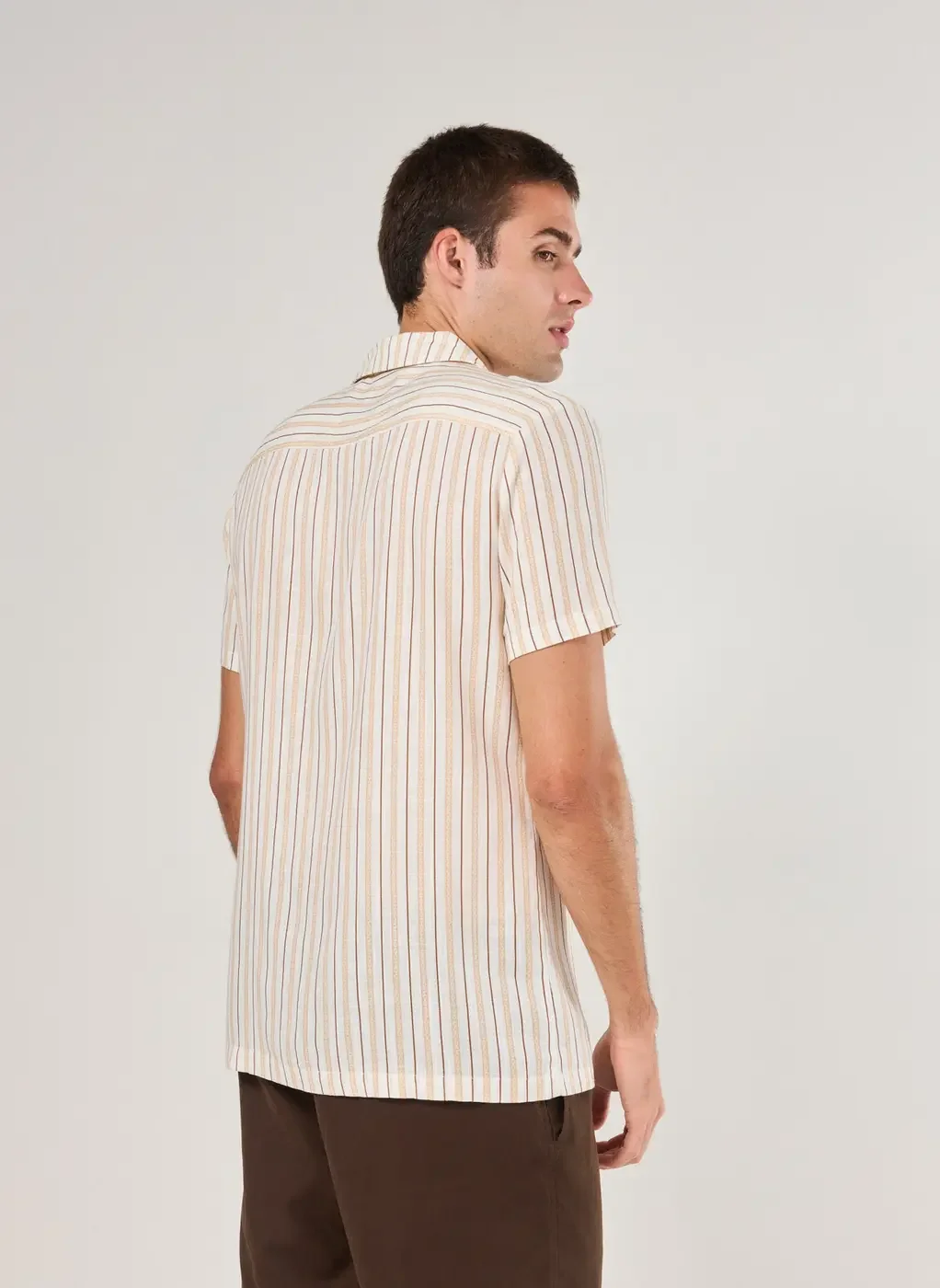 Camisa Manga Curta Linho Listrada