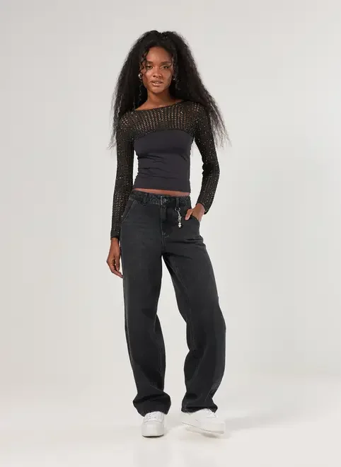 Super Cropped Tricô Com Brilho